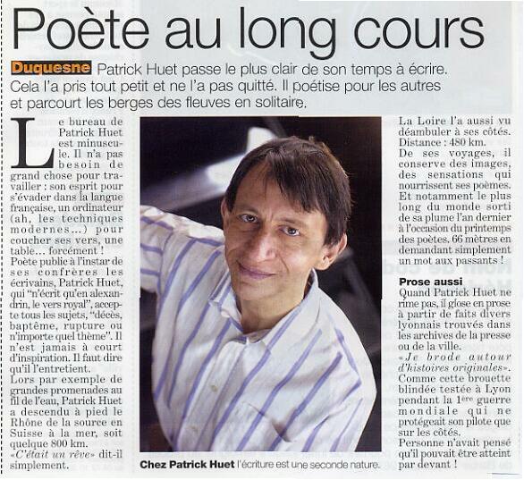 Magazine Lyon Citoyen - Article sur Patrick Huet écrivain et fleuve-trotteur